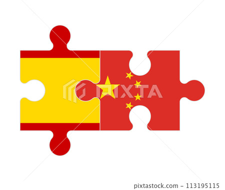 Puzzle of flags of Spain and China, vector 113195115