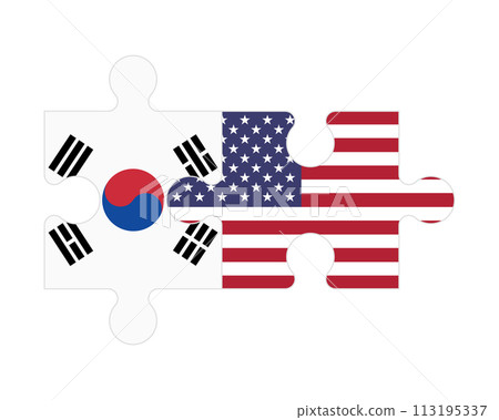 Puzzle of flags of South Korea and US, vector 113195337