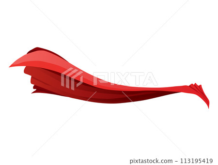 Superhero red cape. Scarlet fabric silk cloak in side view. Flying Mantle costume cartoon vector illustration 113195419