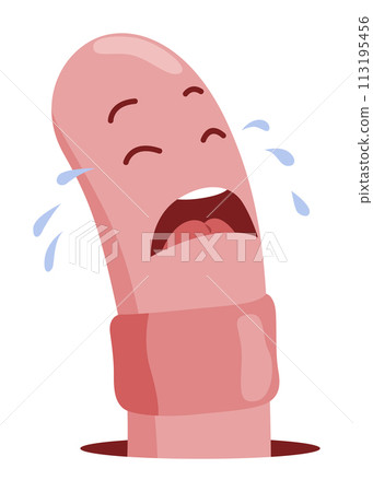 Funny worm crying. Earth worm cartoon character, wildlife nature. Insect for kids illustration Funny worm crying. Earth worm cartoon character, wildlife nature. Insect for kids illustration 113195456