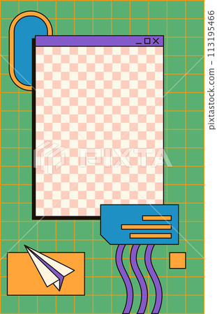 Cute nostalgic 90s retro vaporwave post and story template. Social media stories and posts with old computer aesthetic ui elements vector. Illustration of retro groovy abstract interface 113195466
