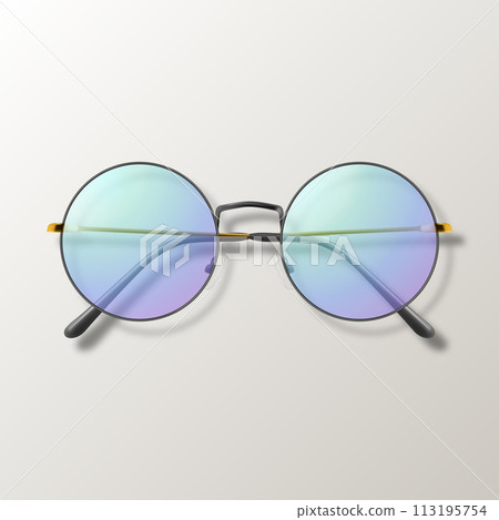 Vector 3d Realistic Purple Round Frame Glasses Isolated. Sunglasses, Lens, Vintage Eyeglasses in Top View. Design Template for Optics and Eyewear Branding Concept Vector 3d Realistic Purple Round Frame Glasses Isolated. Sunglasses, Lens, Vintage Eyeglasses in Top View. Design Template for Optics and Eyewear Branding Concept 113195754