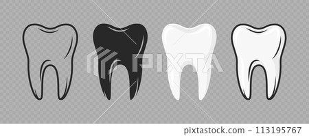 Vector Cartoon Tooth. Design Template for Promoting Dental Care and Toothpaste. Healthy Oral Hygiene Concept. Flat Vector Tooth. Front View 113195767