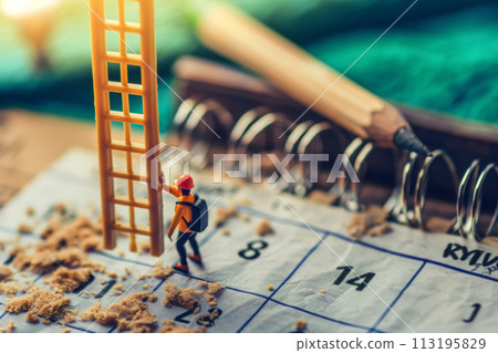 Miniature Figure Climbing Ladder on Calendar 113195829