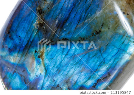 Macro mineral stone Labradorite on white background Macro mineral stone Labradorite on white background 113195847