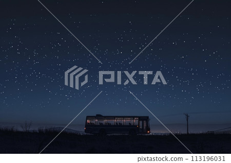 Night Bus Journey Under Starlit Sky 113196031