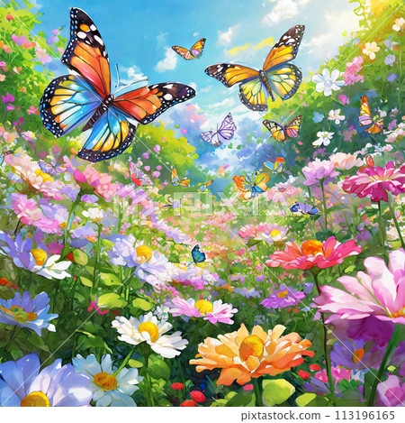 蝴蝶在花園裡跳舞的插圖 蝴蝶在花園裡跳舞的插圖 113196165