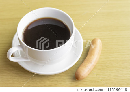 Wiener sausage and black coffee 113196448
