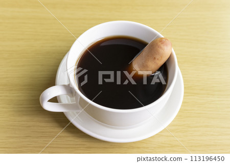 Wiener sausage and black coffee 113196450