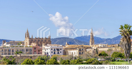 Basilica de San Francisco Towers Over the Cityscape of Palma de Mallorca Basilica de San Francisco Towers Over the Cityscape of Palma de Mallorca 113196663