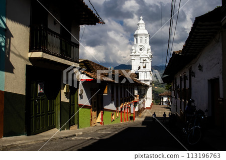 View of the beautiful Heritage Town of Salamina located at the Department of Caldas in Colombia 113196763