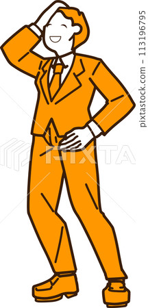 Illustration of a businessman holding his head and laughing 113196795