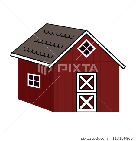Vector wooden farm barn house sign icon. Isolated cartoon illustration of red cross boards house on white background Vector wooden farm barn house sign icon. Isolated cartoon illustration of red cross boards house on white background 113196866