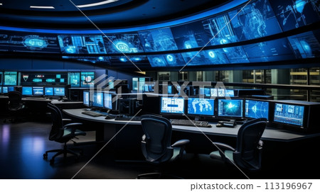 Advanced Security Control Room with Multiple Monitoring Stations Ai generation 113196967