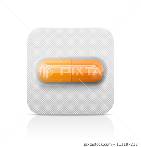 Vector Realistic Orange Pharmaceutical Medical Pill, Vitamins, Capsule in Blister Closeup Isolated. Pill in Blister Packaging Design Template. Front View. Medicine, Health Concept Vector Realistic Orange Pharmaceutical Medical Pill, Vitamins, Capsule in Blister Closeup Isolated. Pill in Blister Packaging Design Template. Front View. Medicine, Health Concept 113197218