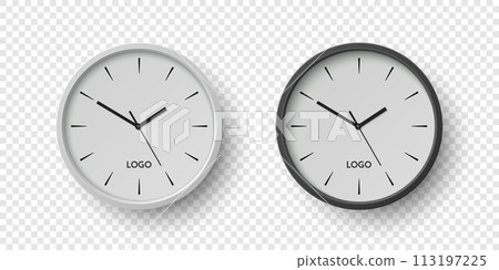 Vector 3d Realistic Round Wall Office Clock Set. White and Black Dial Closeup Isolated. Design Template, Mock-up for Branding, Advertise. Simple Minimalistic Wall Clocks in Front View Vector 3d Realistic Round Wall Office Clock Set. White and Black Dial Closeup Isolated. Design Template, Mock-up for Branding, Advertise. Simple Minimalistic Wall Clocks in Front View 113197225