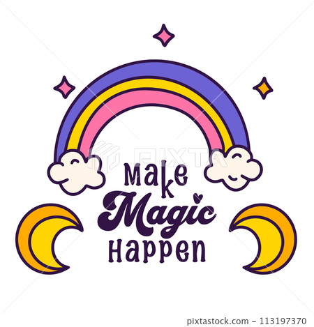 Magical Rainbow and Moon and Poster Isolated On A White. 113197370