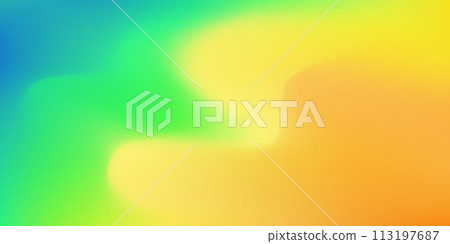 Wavy bright orange, green and blue colours fluid digital watercolor background. Abstract smooth nature backdrop for ui web design, summer poster, technology business concept 113197687