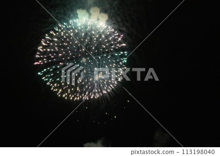 煙火在綠色的夜空中綻放 煙火在綠色的夜空中綻放 113198040