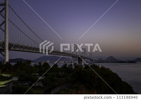 Great Seto Bridge at dusk, Sakaide City, Kagawa Prefecture 113198940