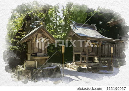 Watercolor style Yaegaki Shrine, a sub-shrine, Matsue City, Shimane Prefecture 113199037