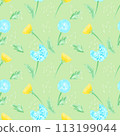 Watercolor dandelion field seamless pattern with light background for cover, packaging, fabric decorative design. Abstract texture. 113199044