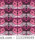 Groovy trendy pink floral seamless tile in Matisse vibes. Naive Floral Vector Background in 1970s. Art deco pattern. Can be used for Print on fabric, wrapping paper, wallpaper. 113199049