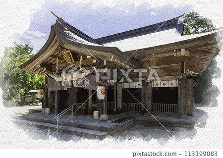 Watercolor style Yaegaki Shrine worship hall Matsue City, Shimane Prefecture Watercolor style Yaegaki Shrine worship hall Matsue City, Shimane Prefecture 113199083