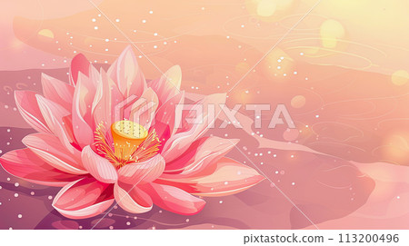 Pink lotus flower yoga background with a tranquil vibe. Meditation and yoga concept Pink lotus flower yoga background with a tranquil vibe. Meditation and yoga concept 113200496