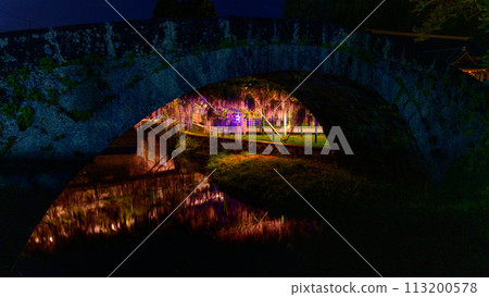 大分市三多市「笹睦田神社」春夜彩燈下閃耀的紫藤架景觀（山富士天然紀念物） 113200578