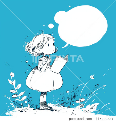 Girl with book and thought bubble 113200884