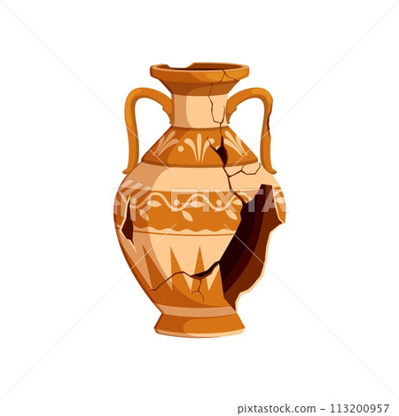 Ancient broken pottery and vase. Old ceramic cracked pot and jug. Isolated vector archaeological artifact of past civilizations, offer insights into historical cultures, trade, and artistic techniques Ancient broken pottery and vase. Old ceramic cracked pot and jug. Isolated vector archaeological artifact of past civilizations, offer insights into historical cultures, trade, and artistic techniques 113200957