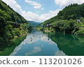 Aerial view of River Sup, a beautiful clear stream of water 113201026