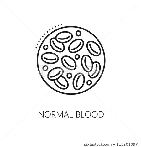 Normal blood test line icon of hematology medicine. Anemia symptom and physical disease vector sign of complete blood count laboratory test with normal number of red cells, hemoglobin concentration 113201097
