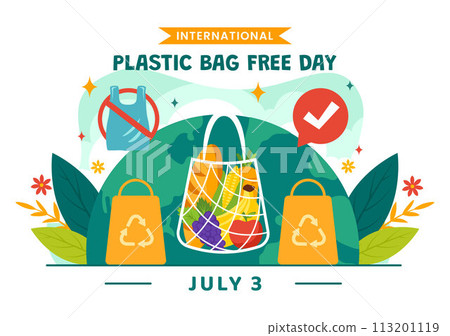 International Plastic Bag Free Day Vector Illustration on 3 July with Go green, Save Earth and Ocean in Eco Lifestyle Flat Cartoon Background 113201119