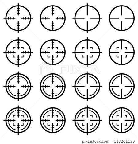 Vector illustration set of monochrome target icons and aiming marks 113201139