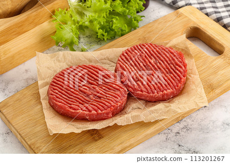 Raw beef burger cutlet for grill Raw beef burger cutlet for grill 113201267