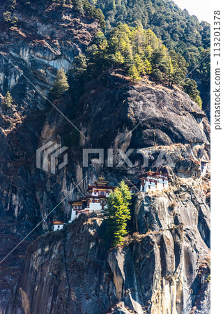 Taktshang Goemba, Tiger's Nest Monastery in Bhutan, View from afar. 113201378