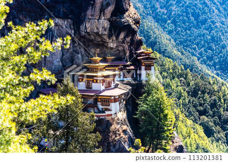 Taktshang Goemba, Tiger's Nest Monastery in Bhutan, View from afar. 113201381