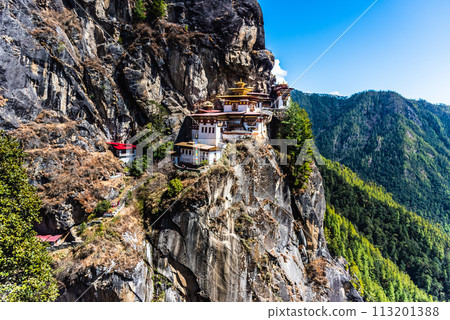Taktshang Goemba, Tiger's Nest Monastery in Bhutan, View from afar. 113201388