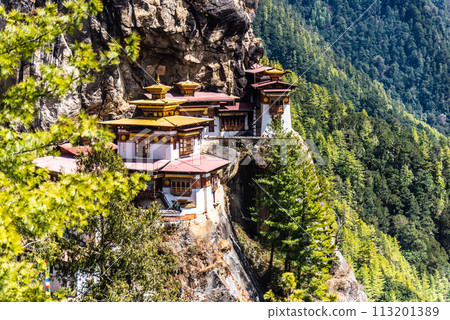 Taktshang Goemba, Tiger's Nest Monastery in Bhutan, View from afar. 113201389