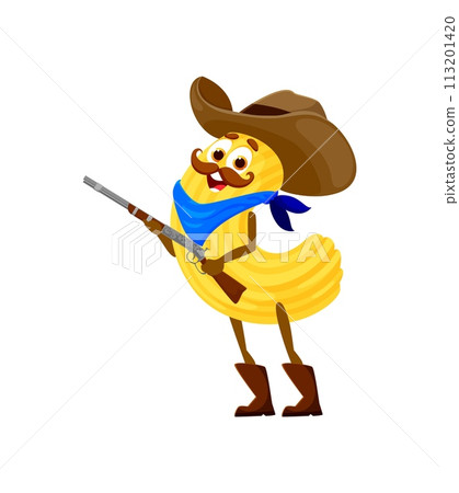 Cartoon Italian pasta cowboy and sheriff, bandit and robber, ranger character. Macaroni pasta Texas cowboy mascot, Italian cuisine meal Wild West bandit or noodle Western sheriff vector cute personage Cartoon Italian pasta cowboy and sheriff, bandit and robber, ranger character. Macaroni pasta Texas cowboy mascot, Italian cuisine meal Wild West bandit or noodle Western sheriff vector cute personage 113201420