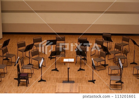 A hall lined with music stands before the concert begins A hall lined with music stands before the concert begins 113201601