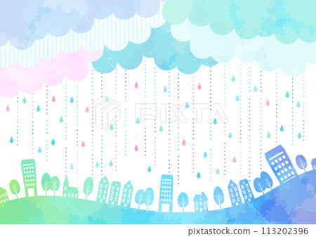 雨季,背景,剪影,水彩,城市景觀,可愛,插畫,水平,彩虹色 雨季,背景,剪影,水彩,城市景觀,可愛,插畫,水平,彩虹色 113202396