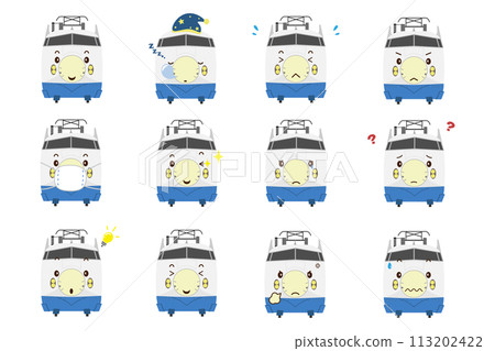 Illustration set of 0 series Shinkansen with various cute expressions 113202422