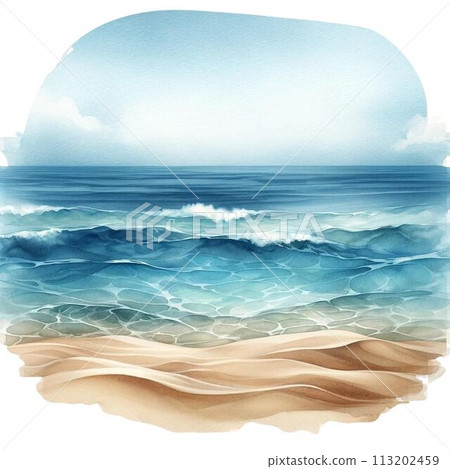 Watercolor style illustration of a calm coastline Watercolor style illustration of a calm coastline 113202459
