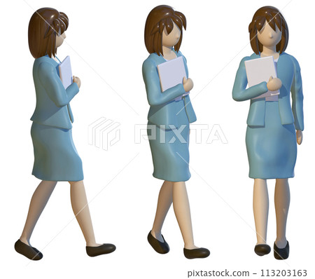 行走的女商人的 3D 插圖集 113203163