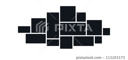 Mood board or photo image template. Black mosaic collage art grid arrangement. Picture frame composition. portfolio. Wall gallery layout design concept for presentation, poster, mockup. Vector 113203173