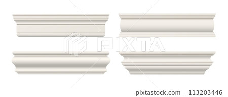 Trim molding, moulding cornice, interior wall skirting baseboard. isolated realistic 3d vector decorative architectural elements. Gypsum, plaster, wooden or styrofoam house ledges in classic style Trim molding, moulding cornice, interior wall skirting baseboard. isolated realistic 3d vector decorative architectural elements. Gypsum, plaster, wooden or styrofoam house ledges in classic style 113203446