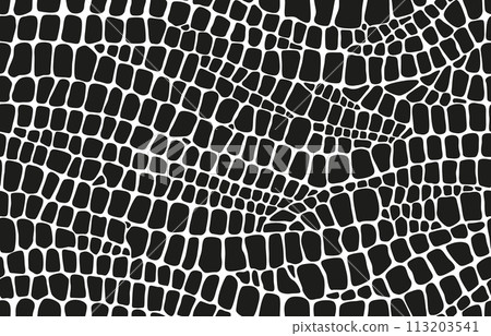 Animal skin pattern. Dinosaur, crocodile and snake reptile leather background. Vector monochrome seamless alligator camouflage texture of black scales with irregular shapes resembling small tiles Animal skin pattern. Dinosaur, crocodile and snake reptile leather background. Vector monochrome seamless alligator camouflage texture of black scales with irregular shapes resembling small tiles 113203541